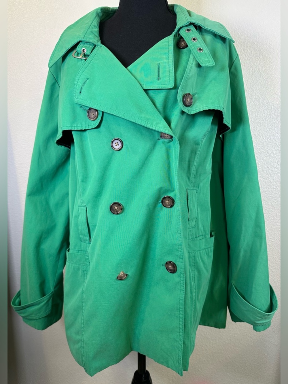#172- NWOT Merona Green Double-Breasted Trench Coat